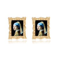 Mona Lisa Head Portrait Landscape Alloy Earrings - NATASHAHS
