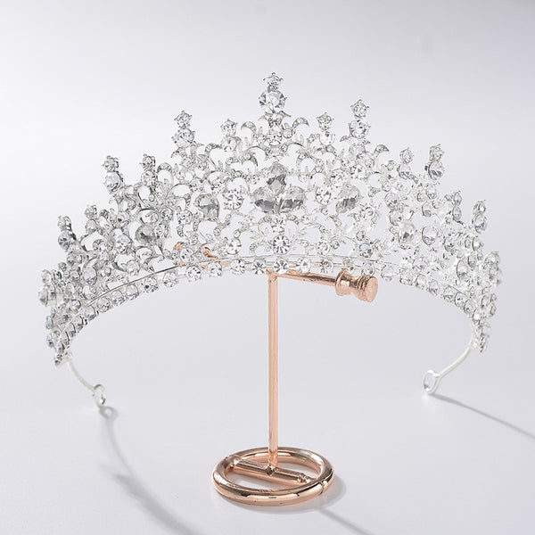 Baroque Silver Color Crystal Flower Bridal Tiaras Crown Rhinestone Pageant Diadem Bride Headband Wedding Hair Accessories Bijoux
