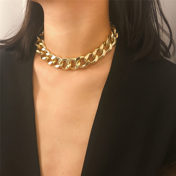 Fashion New Punk Miami Cuban Necklace Collar Statement Aluminum Gold Color Thick Chain Necklace Women Jewelry - NATASHAHS