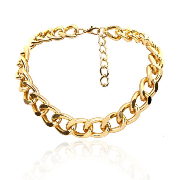 Fashion New Punk Miami Cuban Necklace Collar Statement Aluminum Gold Color Thick Chain Necklace Women Jewelry - NATASHAHS