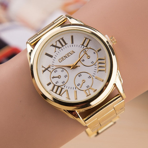 2021 New Brand 3 Eyes Gold Geneva Casual Quartz Watch for Women Stainless Steel Dress Watches Relogio Feminino Ladies Clock - NATASHAHS