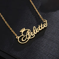 Personalized Name Necklace with a crown For Women Men Gold Silver Chain Lovers