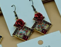 Golden metallic earrings with acrylic art - NATASHAHS