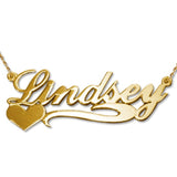 Natashahs 14k Solid Gold Name Necklace - Side Heart charm - NATASHAHS
