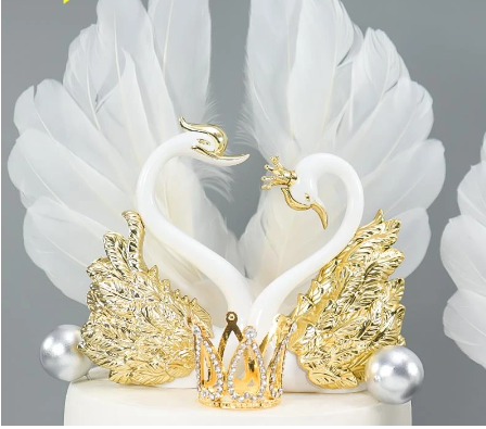 1 Pair Romantic Crown Swan Cake Topper Flamingo Cake Dessert Baking Decor Ornament Birthday Wedding Cake Decoration Supplies